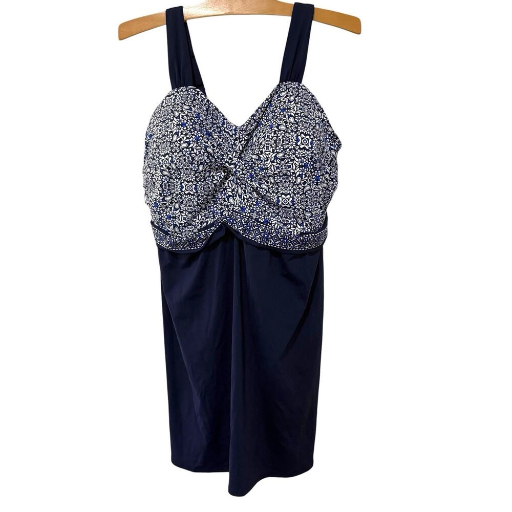 Lands End | Dresskini Tankini Swim Top Floral Navy Underwire- Size 16 DD